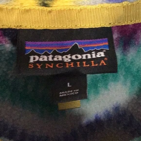 Patagonia Womans LG Synchilla Snap T Fleece Timber Twist Navy Green Yellow - Picture 2 of 5